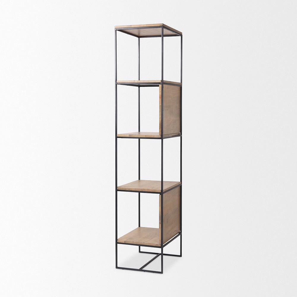 Mercana - Morris 19.75 L x 15.0W x 72.5H Beige Wood W/Black Metal Frame 4-Tier Shelving Unit - 69717 view 5