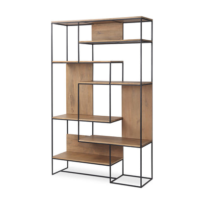 Mercana - Morris 47.0L x 15.0W x 75.0H Light Brown Wood w/ Black Metal Frame 6-Tier Shelving Unit - 69718 view 1