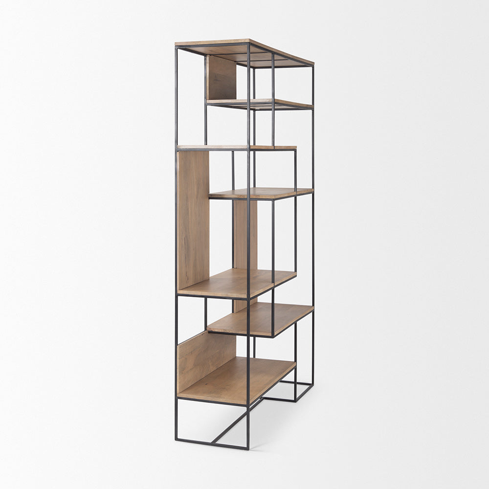 Mercana - Morris 47.0L x 15.0W x 75.0H Light Brown Wood w/ Black Metal Frame 6-Tier Shelving Unit - 69718 view 5