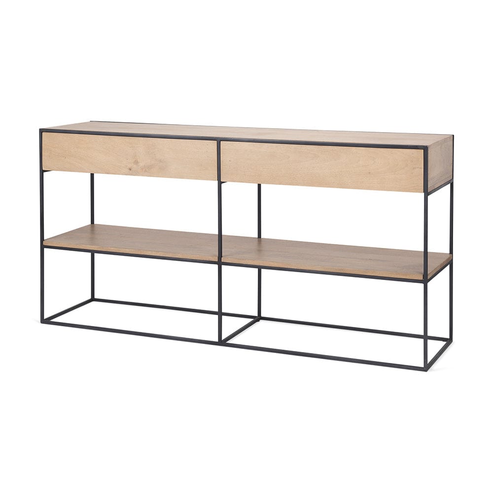 Mercana - Morris 63.0L x 15.0W x 31.0H Beige Wood w/ Black Metal Frame 2 Drawer Console Table - 69716_CLOSEOUT view 1