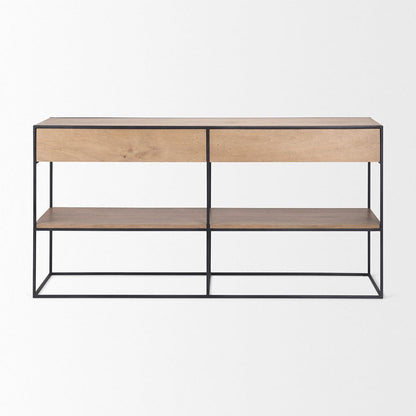 Mercana - Morris 63.0L x 15.0W x 31.0H Beige Wood w/ Black Metal Frame 2 Drawer Console Table - 69716_CLOSEOUT view 2