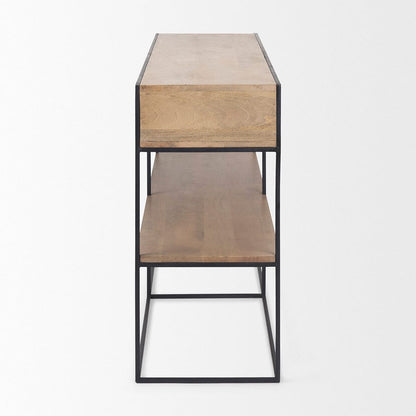 Mercana - Morris 63.0L x 15.0W x 31.0H Beige Wood w/ Black Metal Frame 2 Drawer Console Table - 69716_CLOSEOUT view 3