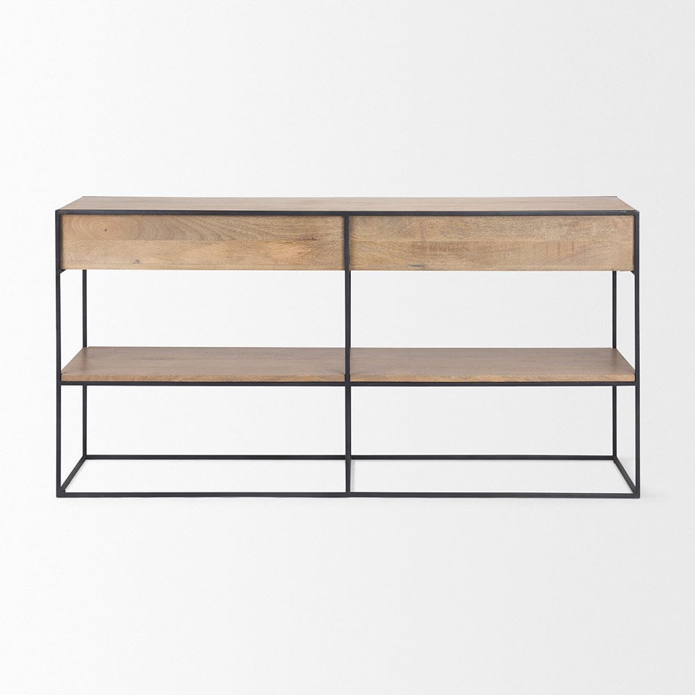Mercana - Morris 63.0L x 15.0W x 31.0H Beige Wood w/ Black Metal Frame 2 Drawer Console Table - 69716_CLOSEOUT view 4