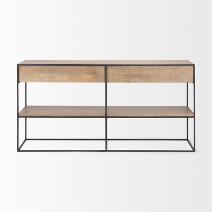 Mercana - Morris 63.0L x 15.0W x 31.0H Beige Wood w/ Black Metal Frame 2 Drawer Console Table - 69716_CLOSEOUT view 4