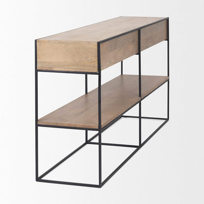 Mercana - Morris 63.0L x 15.0W x 31.0H Beige Wood w/ Black Metal Frame 2 Drawer Console Table - 69716_CLOSEOUT view 5
