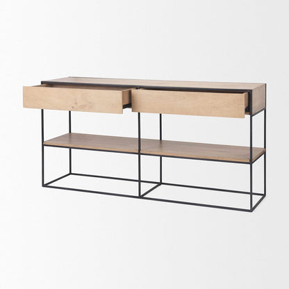 Mercana - Morris 63.0L x 15.0W x 31.0H Beige Wood w/ Black Metal Frame 2 Drawer Console Table - 69716_CLOSEOUT view 6