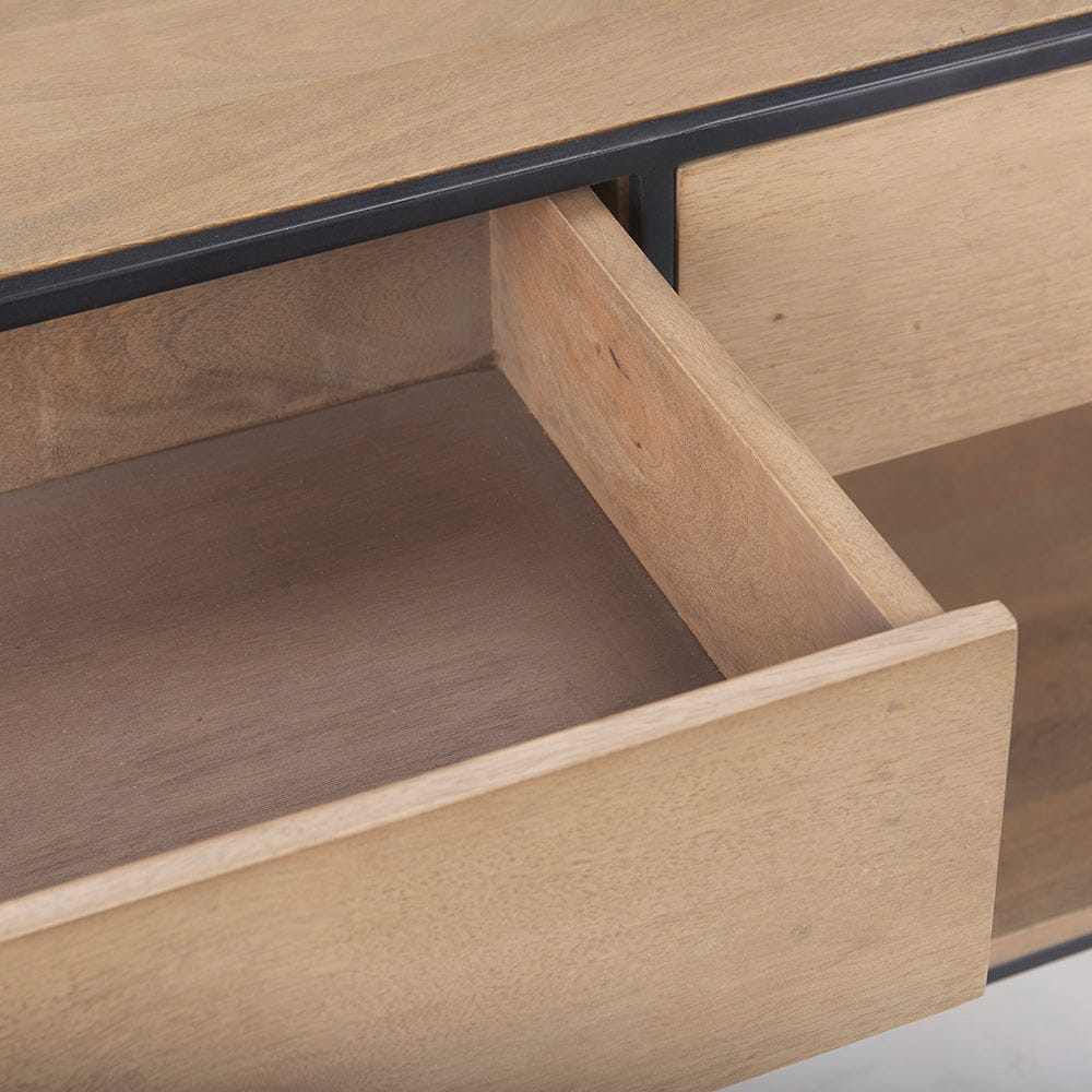 Mercana - Morris 63.0L x 15.0W x 31.0H Beige Wood w/ Black Metal Frame 2 Drawer Console Table - 69716_CLOSEOUT view 7