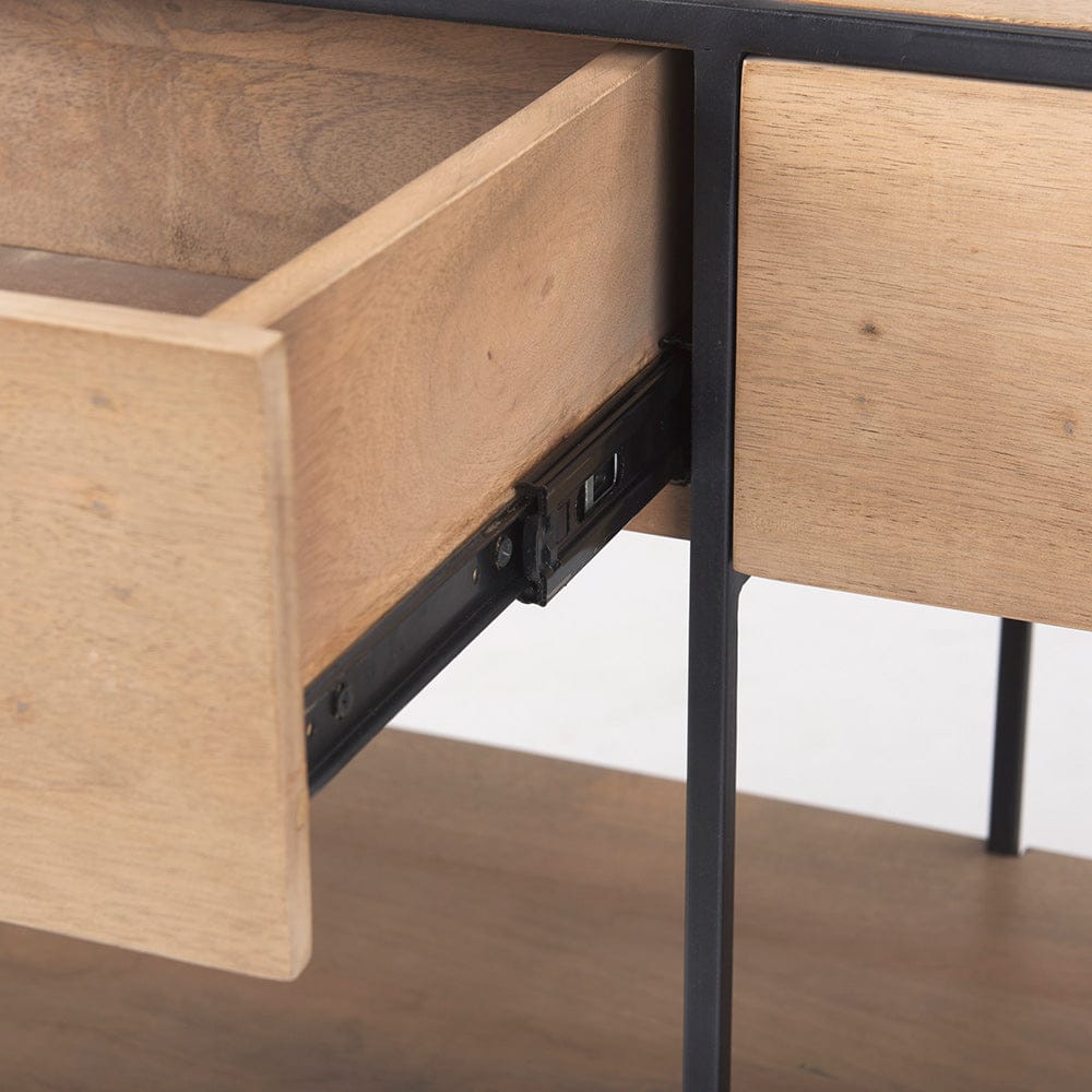 Mercana - Morris 63.0L x 15.0W x 31.0H Beige Wood w/ Black Metal Frame 2 Drawer Console Table - 69716_CLOSEOUT view 8