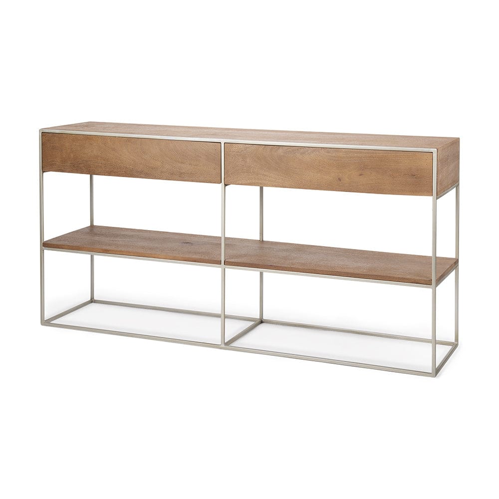 Mercana - Morris I 63L x 15W x 31H Brown Wood w/ Silver Metal Frame 2 Drawer Console Table - 69102_CLOSEOUT view 1