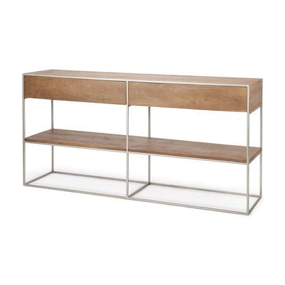 Mercana - Morris I 63L x 15W x 31H Brown Wood w/ Silver Metal Frame 2 Drawer Console Table - 69102_CLOSEOUT view 1