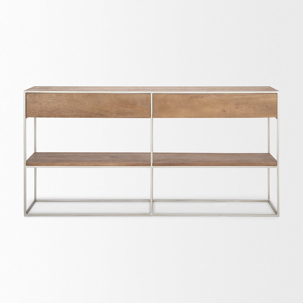 Mercana - Morris I 63L x 15W x 31H Brown Wood w/ Silver Metal Frame 2 Drawer Console Table - 69102_CLOSEOUT view 3