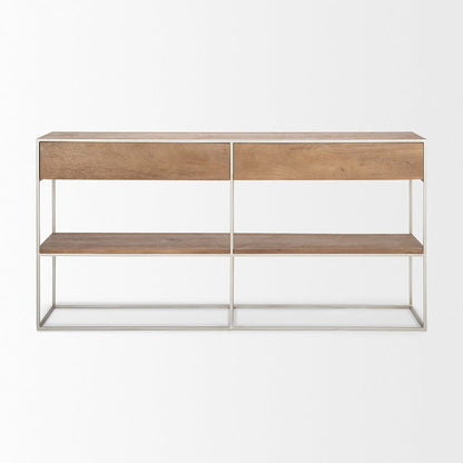 Mercana - Morris I 63L x 15W x 31H Brown Wood w/ Silver Metal Frame 2 Drawer Console Table - 69102_CLOSEOUT view 3