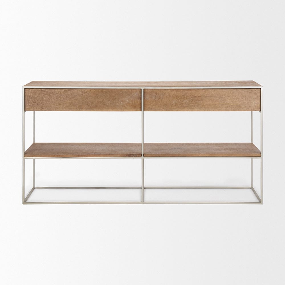 Mercana - Morris I 63L x 15W x 31H Brown Wood w/ Silver Metal Frame 2 Drawer Console Table - 69102_CLOSEOUT view 5