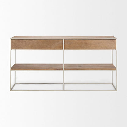 Mercana - Morris I 63L x 15W x 31H Brown Wood w/ Silver Metal Frame 2 Drawer Console Table - 69102_CLOSEOUT view 5
