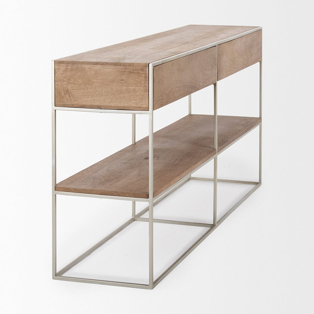Mercana - Morris I 63L x 15W x 31H Brown Wood w/ Silver Metal Frame 2 Drawer Console Table - 69102_CLOSEOUT view 6