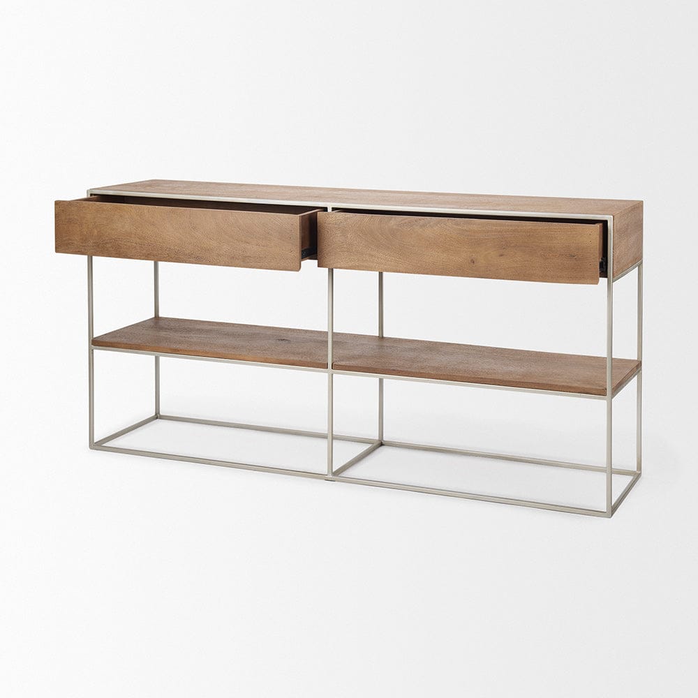 Mercana - Morris I 63L x 15W x 31H Brown Wood w/ Silver Metal Frame 2 Drawer Console Table - 69102_CLOSEOUT view 7