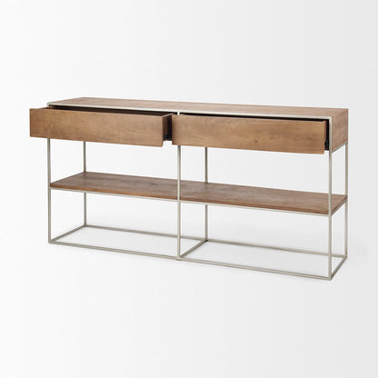 Mercana - Morris I 63L x 15W x 31H Brown Wood w/ Silver Metal Frame 2 Drawer Console Table - 69102_CLOSEOUT view 7