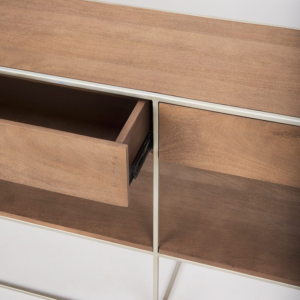 Mercana - Morris I 63L x 15W x 31H Brown Wood w/ Silver Metal Frame 2 Drawer Console Table - 69102_CLOSEOUT view 10
