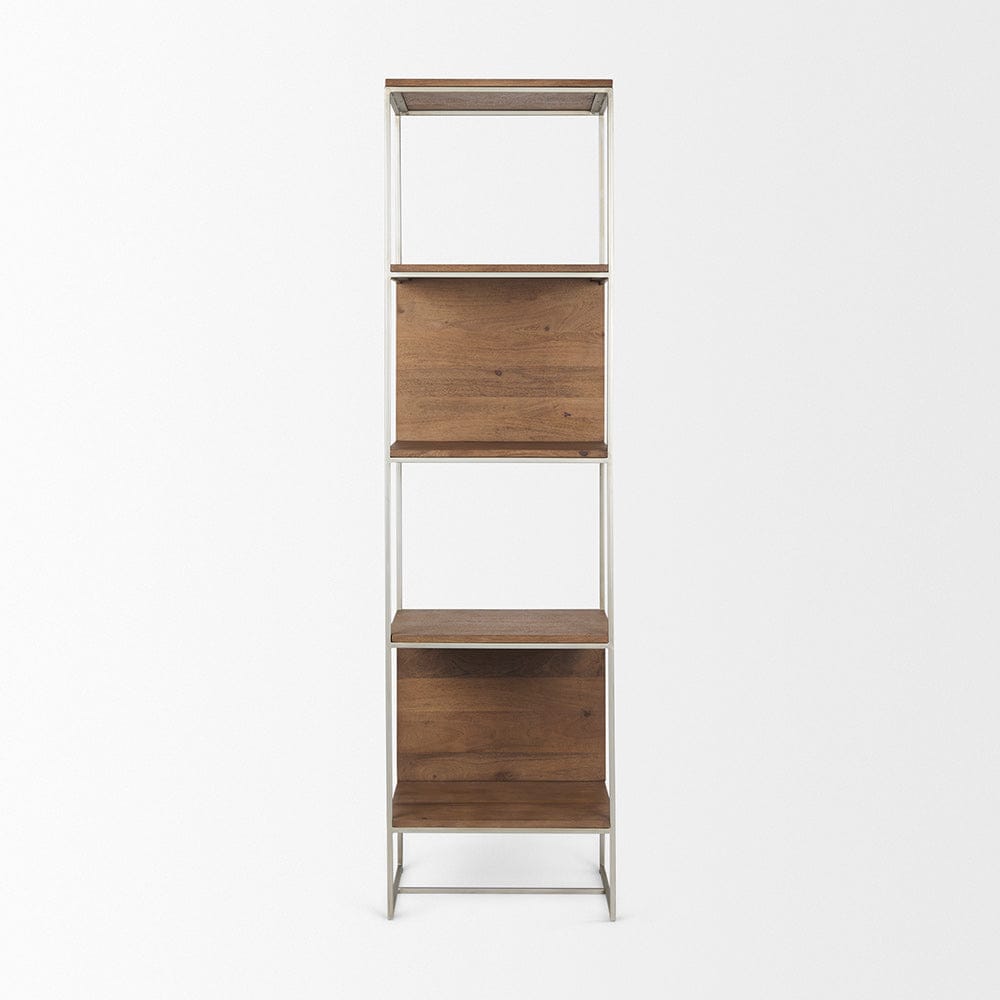 Mercana - Morris II 19.75 x 15 x 72.5 Brown Wood and Silver Metal Frame 4 Shelf Shelving Unit - 69103_CLOSEOUT view 3