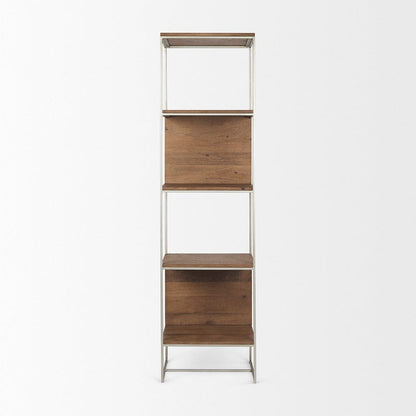 Mercana - Morris II 19.75 x 15 x 72.5 Brown Wood and Silver Metal Frame 4 Shelf Shelving Unit - 69103_CLOSEOUT view 3