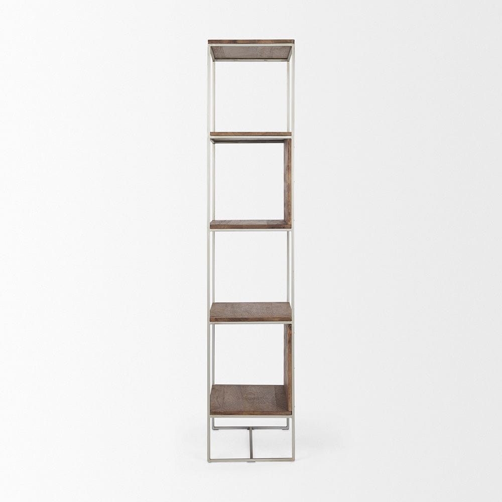 Mercana - Morris II 19.75 x 15 x 72.5 Brown Wood and Silver Metal Frame 4 Shelf Shelving Unit - 69103_CLOSEOUT view 4