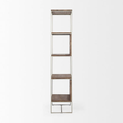 Mercana - Morris II 19.75 x 15 x 72.5 Brown Wood and Silver Metal Frame 4 Shelf Shelving Unit - 69103_CLOSEOUT view 4