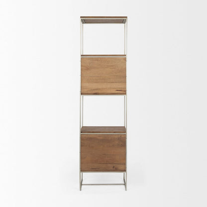 Mercana - Morris II 19.75 x 15 x 72.5 Brown Wood and Silver Metal Frame 4 Shelf Shelving Unit - 69103_CLOSEOUT view 5