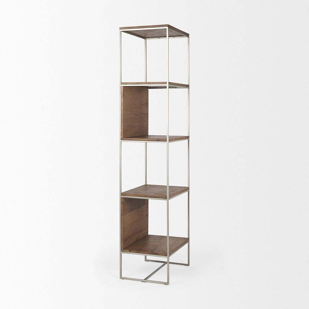 Mercana - Morris II 19.75 x 15 x 72.5 Brown Wood and Silver Metal Frame 4 Shelf Shelving Unit - 69103_CLOSEOUT view 6