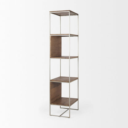 Mercana - Morris II 19.75 x 15 x 72.5 Brown Wood and Silver Metal Frame 4 Shelf Shelving Unit - 69103_CLOSEOUT view 6