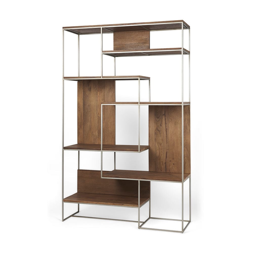 Mercana - Morris III 47.25 X 15 X 75.5 Brown Wood and Silver Metal Frame 6 Shelf Shelving Unit - 69104 view 1