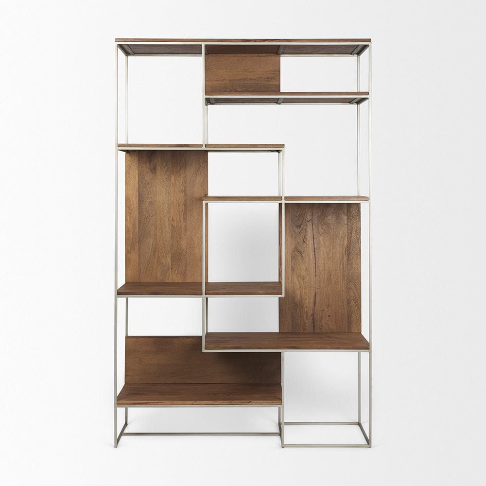 Mercana - Morris III 47.25 X 15 X 75.5 Brown Wood and Silver Metal Frame 6 Shelf Shelving Unit - 69104 view 3