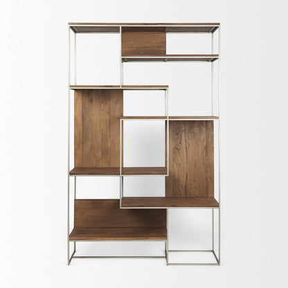 Mercana - Morris III 47.25 X 15 X 75.5 Brown Wood and Silver Metal Frame 6 Shelf Shelving Unit - 69104 view 3