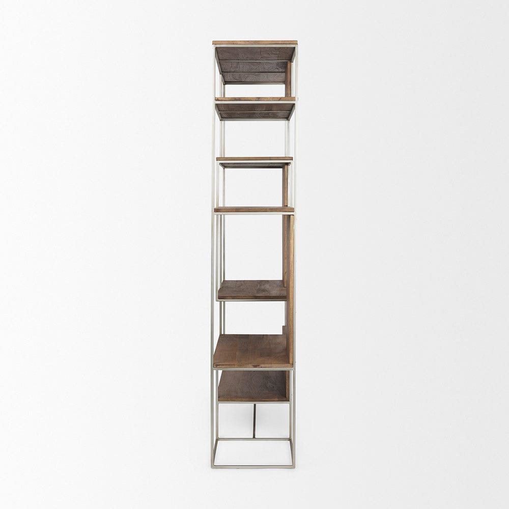 Mercana - Morris III 47.25 X 15 X 75.5 Brown Wood and Silver Metal Frame 6 Shelf Shelving Unit - 69104 view 4