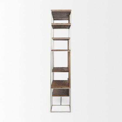Mercana - Morris III 47.25 X 15 X 75.5 Brown Wood and Silver Metal Frame 6 Shelf Shelving Unit - 69104 view 4