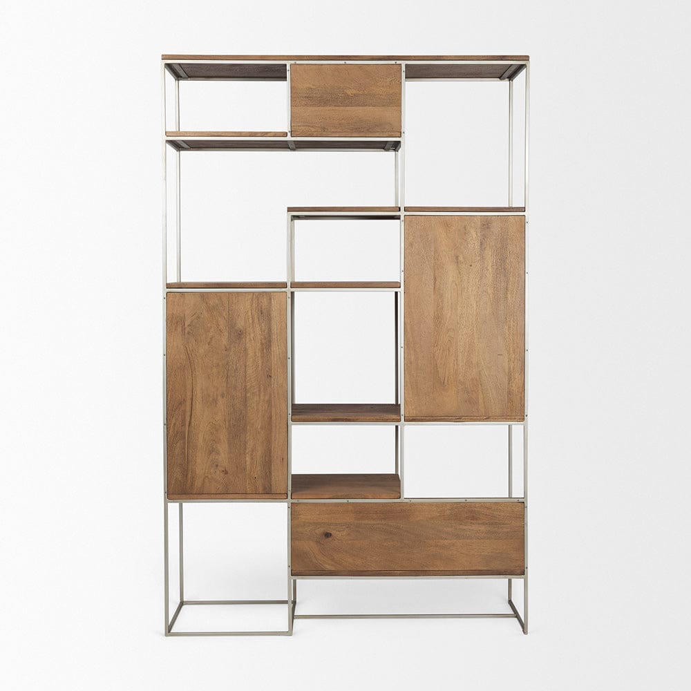 Mercana - Morris III 47.25 X 15 X 75.5 Brown Wood and Silver Metal Frame 6 Shelf Shelving Unit - 69104 view 5
