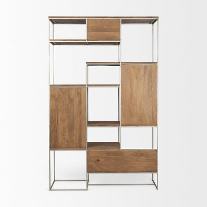 Mercana - Morris III 47.25 X 15 X 75.5 Brown Wood and Silver Metal Frame 6 Shelf Shelving Unit - 69104 view 5