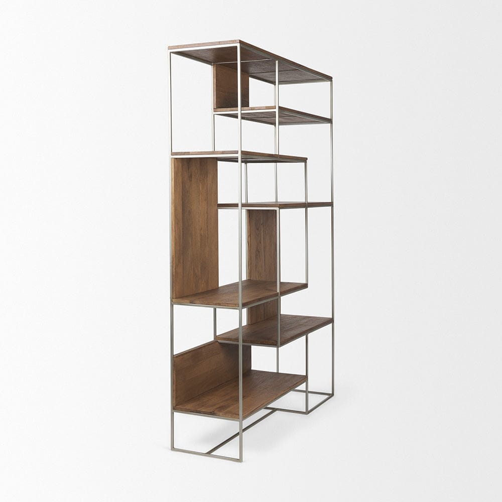 Mercana - Morris III 47.25 X 15 X 75.5 Brown Wood and Silver Metal Frame 6 Shelf Shelving Unit - 69104 view 6