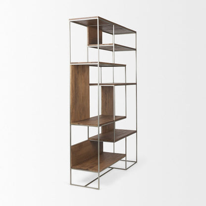 Mercana - Morris III 47.25 X 15 X 75.5 Brown Wood and Silver Metal Frame 6 Shelf Shelving Unit - 69104 view 6