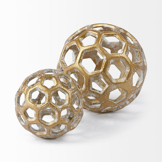 Mercana - Moyer I Small 3L x 3W Gold Metal Hollow Decorative Orb - 68604 view 2