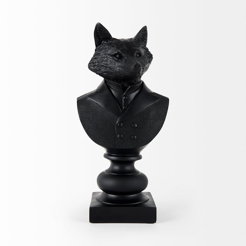 Mercana - Murray 6.0L x 4.5W x 13.0H Black Painted Resin Fox in a Suit Bust - 69287 view 2