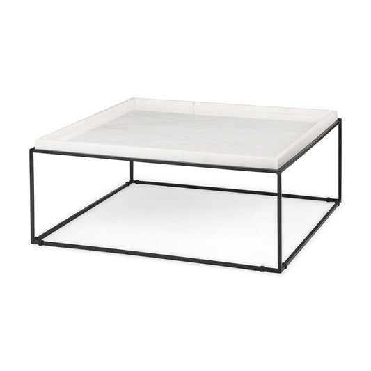 Mercana - Nathan 36"x36" Square White Marble Top Black Metal Base Coffee Table - 68842-AB_CLOSEOUT view 1