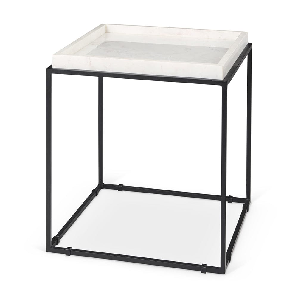 Mercana - Nathan II 18" x 20" Square Top White Marble and Black Metal End/Side Table - 68843-AB_CLOSEOUT view 1
