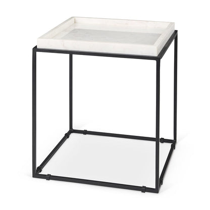 Mercana - Nathan II 18" x 20" Square Top White Marble and Black Metal End/Side Table - 68843-AB_CLOSEOUT view 1