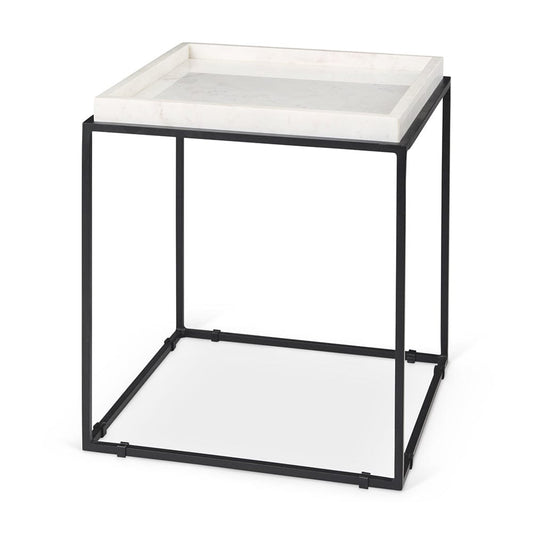 Mercana - Nathan II 18" x 20" Square Top White Marble and Black Metal End/Side Table - 68843-AB_CLOSEOUT view 1