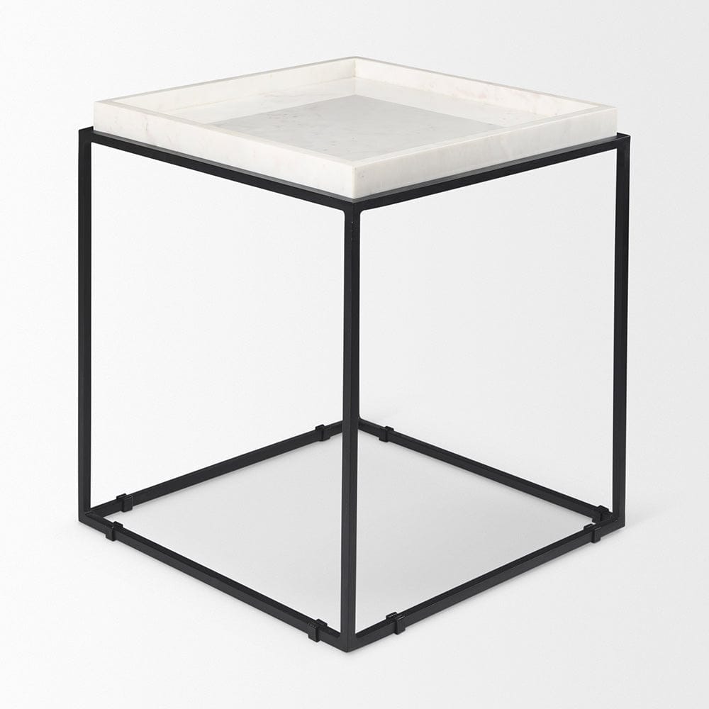 Mercana - Nathan II 18" x 20" Square Top White Marble and Black Metal End/Side Table - 68843-AB_CLOSEOUT view 3