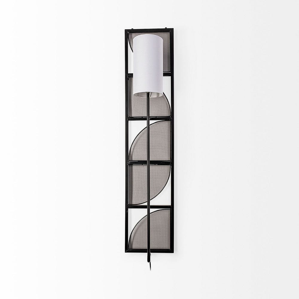 Mercana - Navin 10x46.5 Black Metal Body White Fabric Shade Rectangular Wall Sconce - 68985-AB view 2