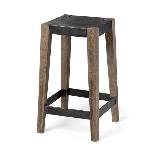 Mercana - Nell 26" Seat Height Black Metal Seat & Foot Rest With Brown Wood Legs Stool - 50507 view 1