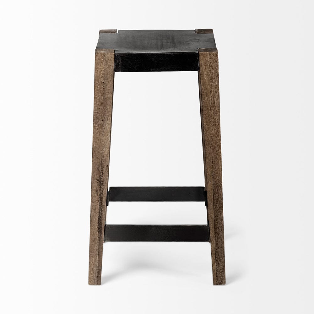 Mercana - Nell 26" Seat Height Black Metal Seat & Foot Rest With Brown Wood Legs Stool - 50507 view 2