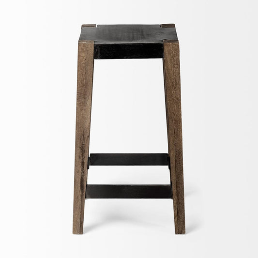 Mercana - Nell 26" Seat Height Black Metal Seat & Foot Rest With Brown Wood Legs Stool - 50507 view 2
