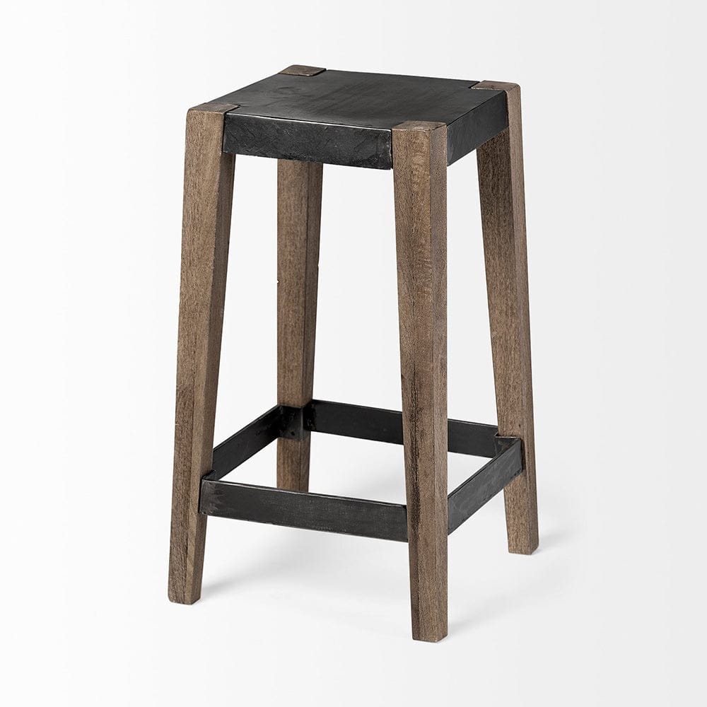 Mercana - Nell 26" Seat Height Black Metal Seat & Foot Rest With Brown Wood Legs Stool - 50507 view 6